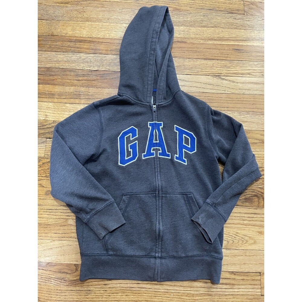 Gap Kids Large L Gray Full Zip Hoodie Logo Fleece Sweatshirt Charcoal Blue